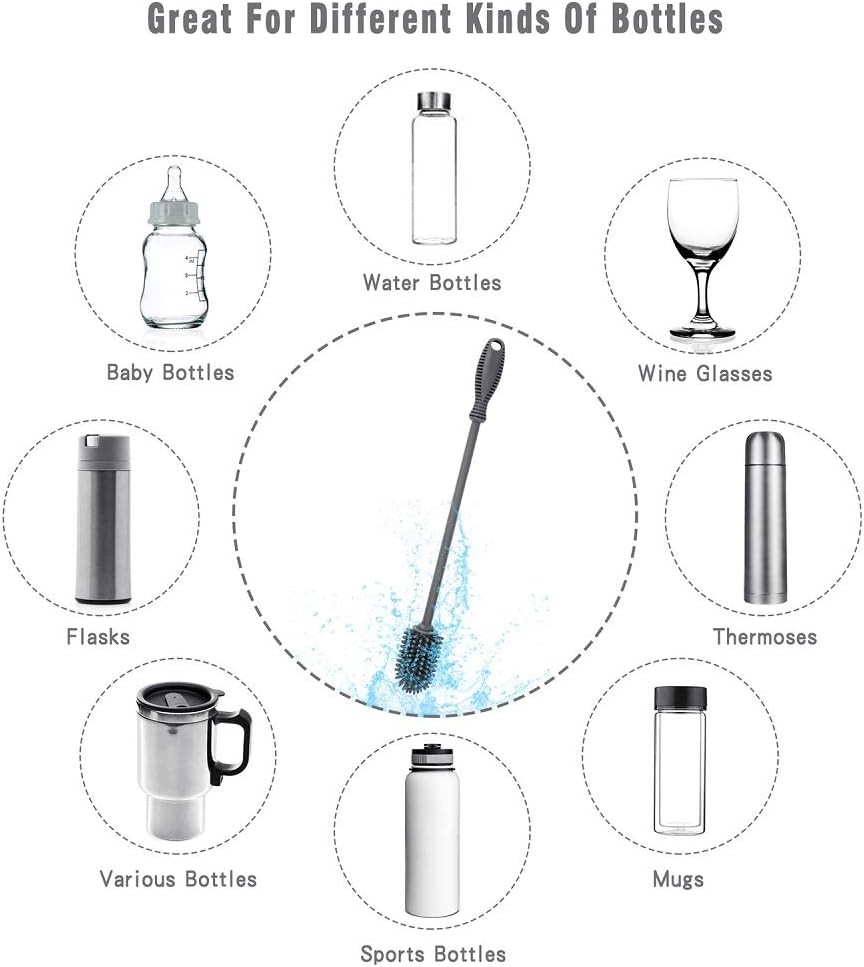 Silicone Bottle Brush with Long Handle 12.5" Cleaner for Baby, Hydro Flask, Vase