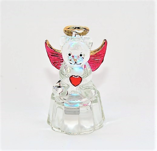 July Ruby Red 3 Glass Angel Bear Figurine with Color Changing Light Up Feature 3690₽