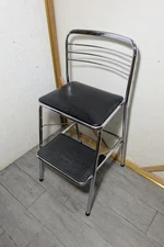 Vintage Cosco Chrome Metal Folding Kitchen Step Stool Chair B63