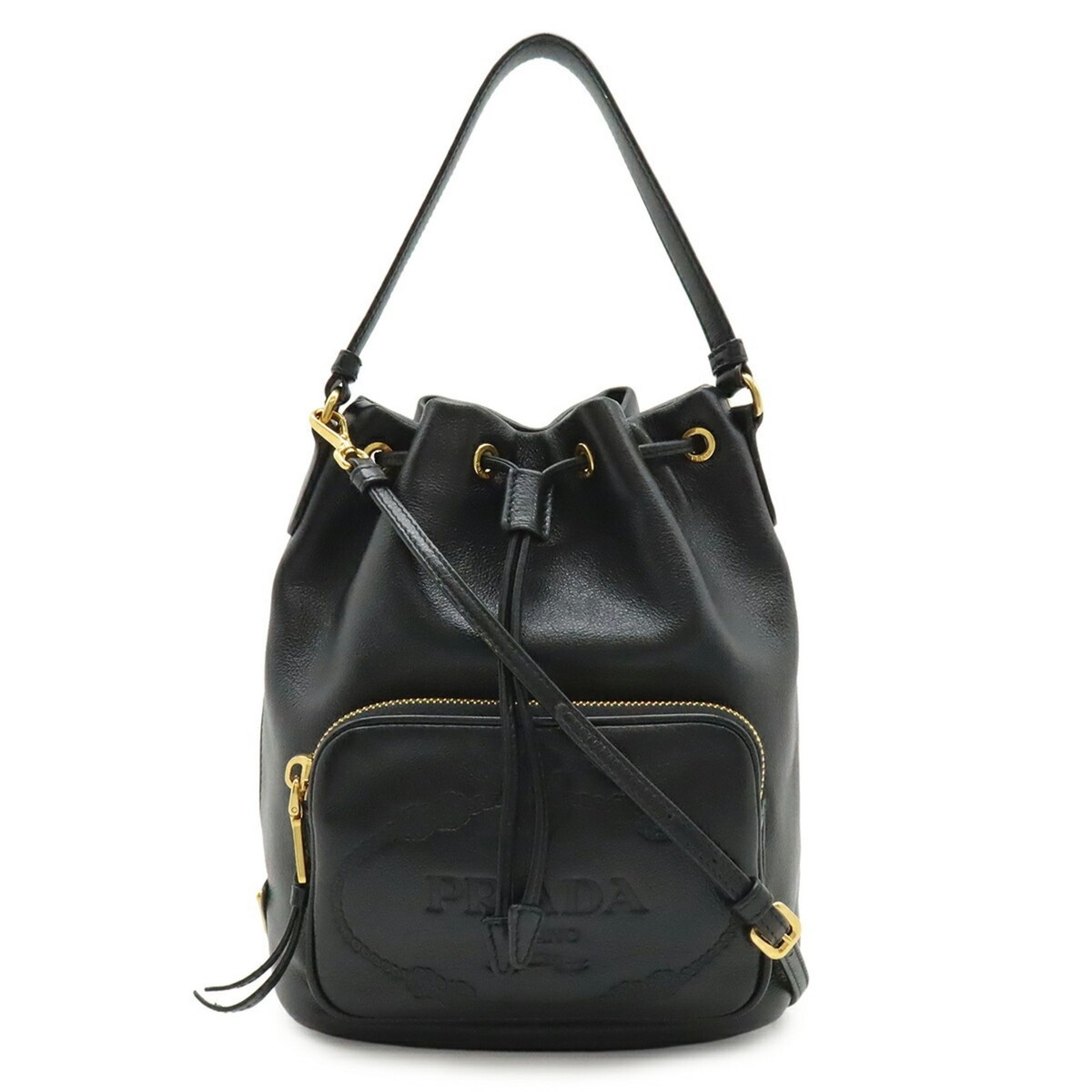 PRADA Prada Handbag Bucket Bag Shoulder Leather NERO Black 1BH038