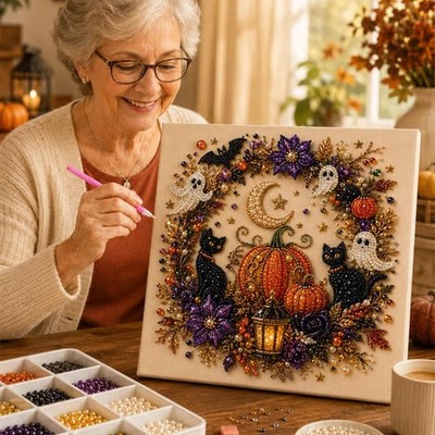 Halloween Ghost Pearl Art DIY Kit, Spooky Cute 3D Diamond Painting Crafts
