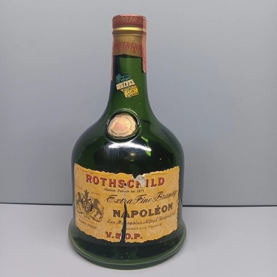 Vintage Rothschild Napoleon Brandy Green Glass Bottle V.S.O.P France Paper Label