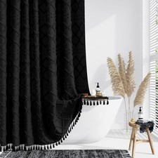 Boho Farmhouse Fabric Shower Curtain Tufted Geometric 72x72 Black