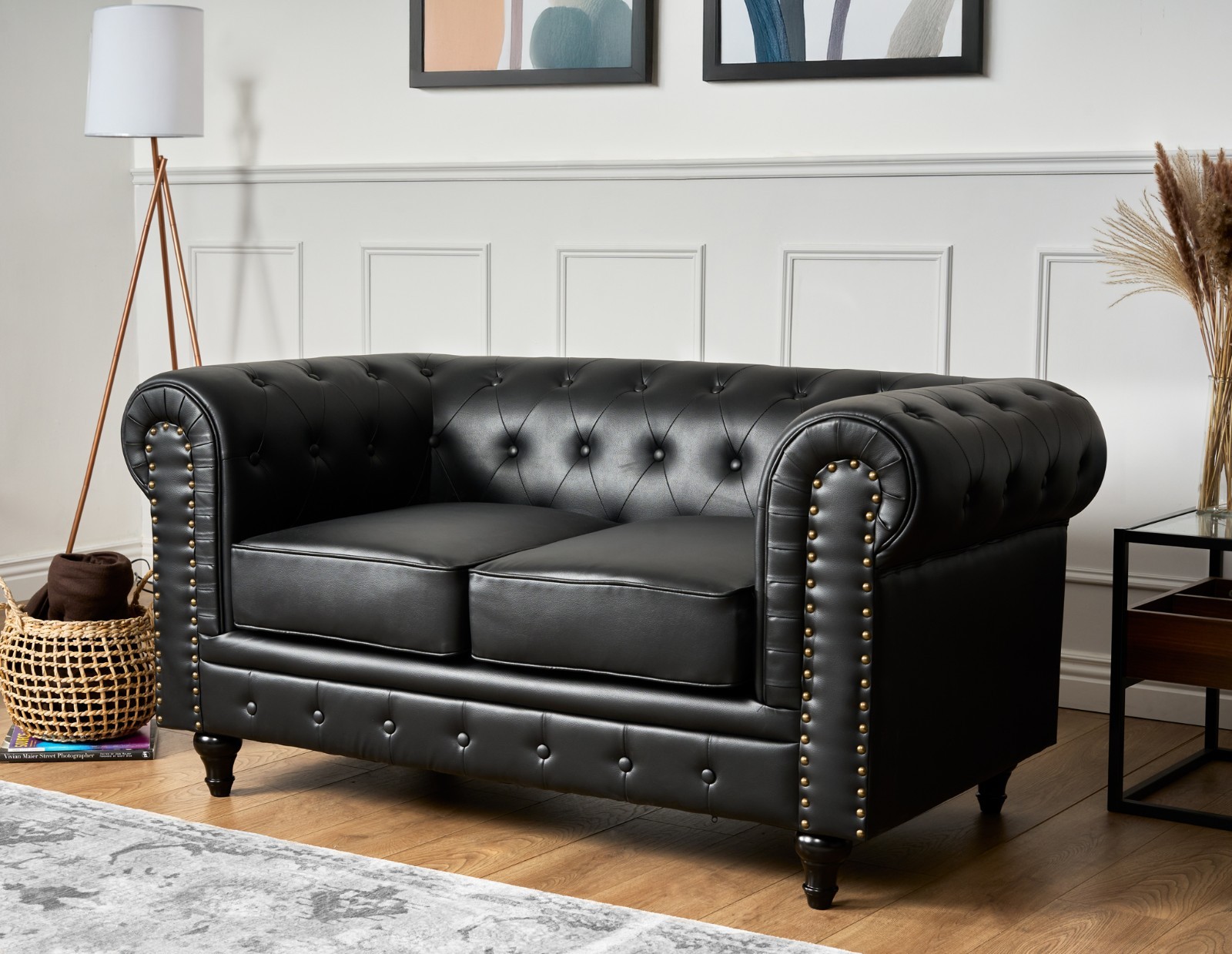 Faux Leather Chesterfield Sofa Suite Black Armchair Couch | 1, 2 & 3 Seater