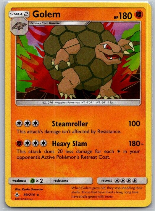 Golem 89/214 Holo Rare Unbroken Bonds Pokemon Near Mint