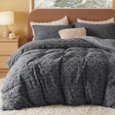 Fluffy Duvet Cover Set - Faux King 104" x 90" 01 - Dark Grey No Comforter