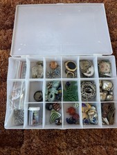 Vintage Jewelry Making Supplies Lot in Box Beads, Charms, Findings Cabochons