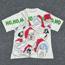 Vintage 1993 Looney Tunes Christmas T Shirt All Over Print White Men XL USA Made