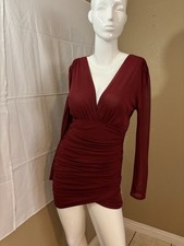 Fashion Nova Mini Dress Womens Medium Color Red Lace Long Sleeve.