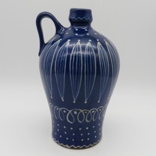 Vintage Steingut Kanne Henkelvase Gefäß Handarbeit Blau mit Glasur Kunsthandwerk