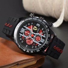 Orologio Uomo Formula 1 Scuderia Ferrari 46mm Lusso Cronografo Silicone Rosso Nuovo