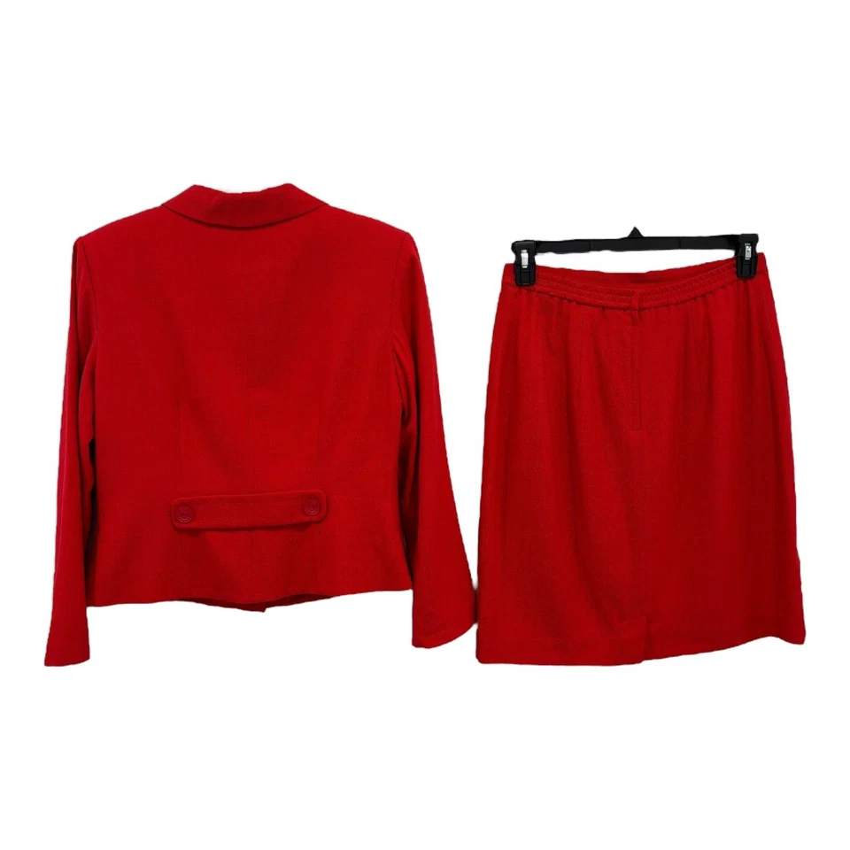 Adrianna Papell Falda Traje Chaqueta Conjunto Mujer 10 Rojo Seda Mezcla Lana Forrado Carrera Foto 2 de 4