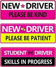 Student Driver Magnetic Car Sign, 3-Pack Reflective Bumper Sticker Color: Pink