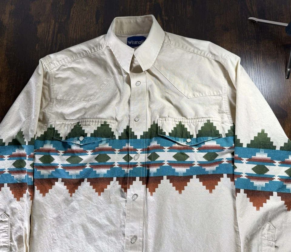 Camisa Occidental WRANGLER Años 90 De Colección Para Hombre S Azteca Suroeste Tribal Perla A Presión L/S Foto 2 de 4
