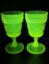 2 Fenton vaseline wildflower & diamonds gobblets / Uranium