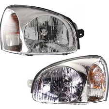 Driver and Passenger Headlights For Hyundai Santa Fe 2003-2006 Halogen w/ Bulb/s
