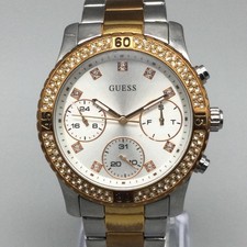 Guess Womens Watch 38mm Rose Gold Two Tone Crystal Bezel New Battery 6.5"