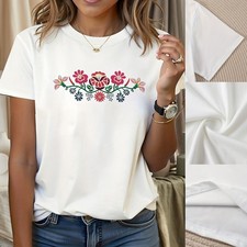 Lady Flower Printed Tops Girl T Shirt Cotton Short Sleeve Crew Neck Blouse Cuteღ