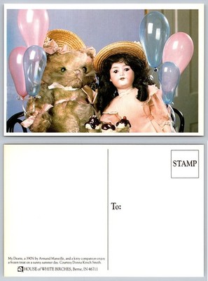 Armand Marseille Doll & Kitty Companion Postcard, House of White Birches Berne