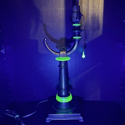 Uranium Glass Table Lamp Vintage Stiffle Brass Horn Custom Build Antique