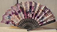 SMALL ORIENTAL FOLDING HAND FAN WITH A ROSES FLORAL FLOWER COLORFUL DESIGN F