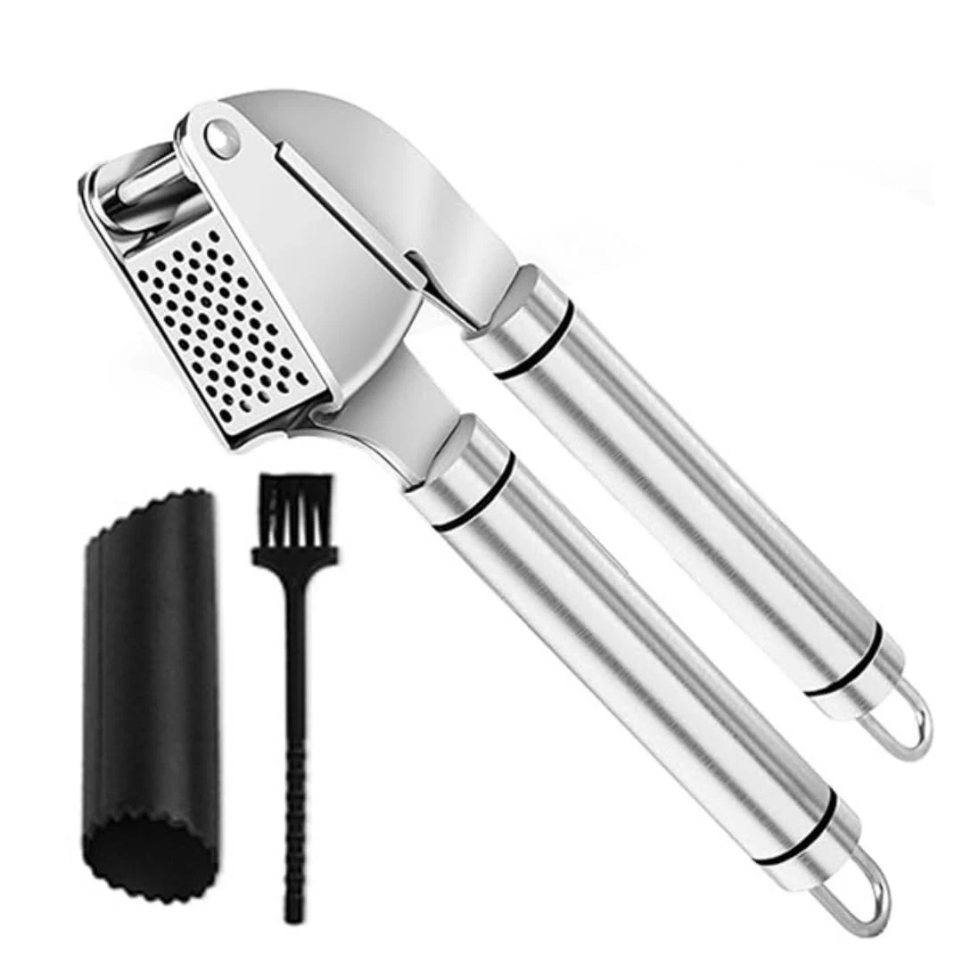 Garlic Press Stainless Steel Set Premium Professional Garlic Mincer, Silicone...