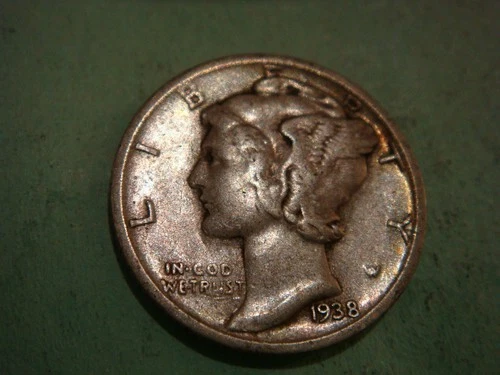 1938 S  Mercury Dime, Fine+ cond - album filler , actual coin in photo