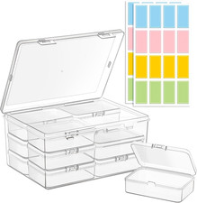 Medium Plastic Organizer Boxes, 12 Clear Containers with Hinged Lids, for Beads,