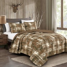 MarCielo 3-Piece Rustic Cabin Quilt Set Reversible Bedspread with Moose and B...