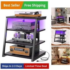 Supporto multimediale AV a 4 livelli con strisce di alimentazione, supporto stereo con luci LED, rack A...