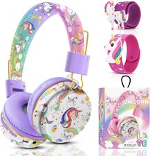 Unicorn Headphones for Girls Kids for School, Kids Bluetooth Headphones with ...
