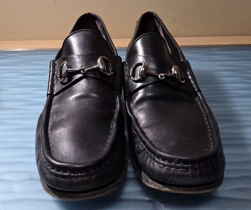 Gucci 015938 Zapatos Mocasines Clásicos de Cuero Negro Horsebit Para Hombre Talla 12D Foto 2 de 4