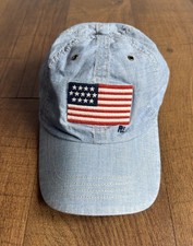 Polo Ralph Lauren Blue Flag Hat Chambray Cap w/ Adjustable Leather Strap OS