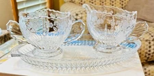 4pce  Sugar Creamer With Tray & Bowl.Floral DelicateDesign Etched Mint Condition