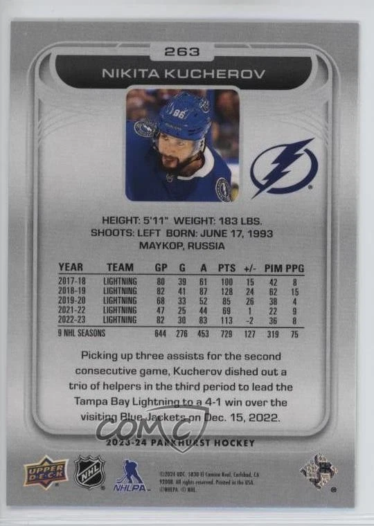 2023-24 Upper Deck Parkhurst Pink Foil 45/50 Nikita Kucherov #263 - Image 2 of 3