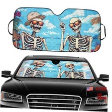 Car Windshield Sun Shade Foldable Funny Skull Skeleton 27.5 in x 57 in