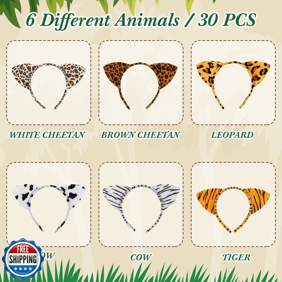 Kigeli 30 Pcs Jungle Animal Safari Ears Headbands for Kids Hair Hoops Photo B - Image 2 of 4