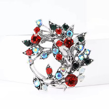 Luxury Rhinestone Flower Wreath Brooch Crystal Floral Leaf Pin Silver Jewelry Gi