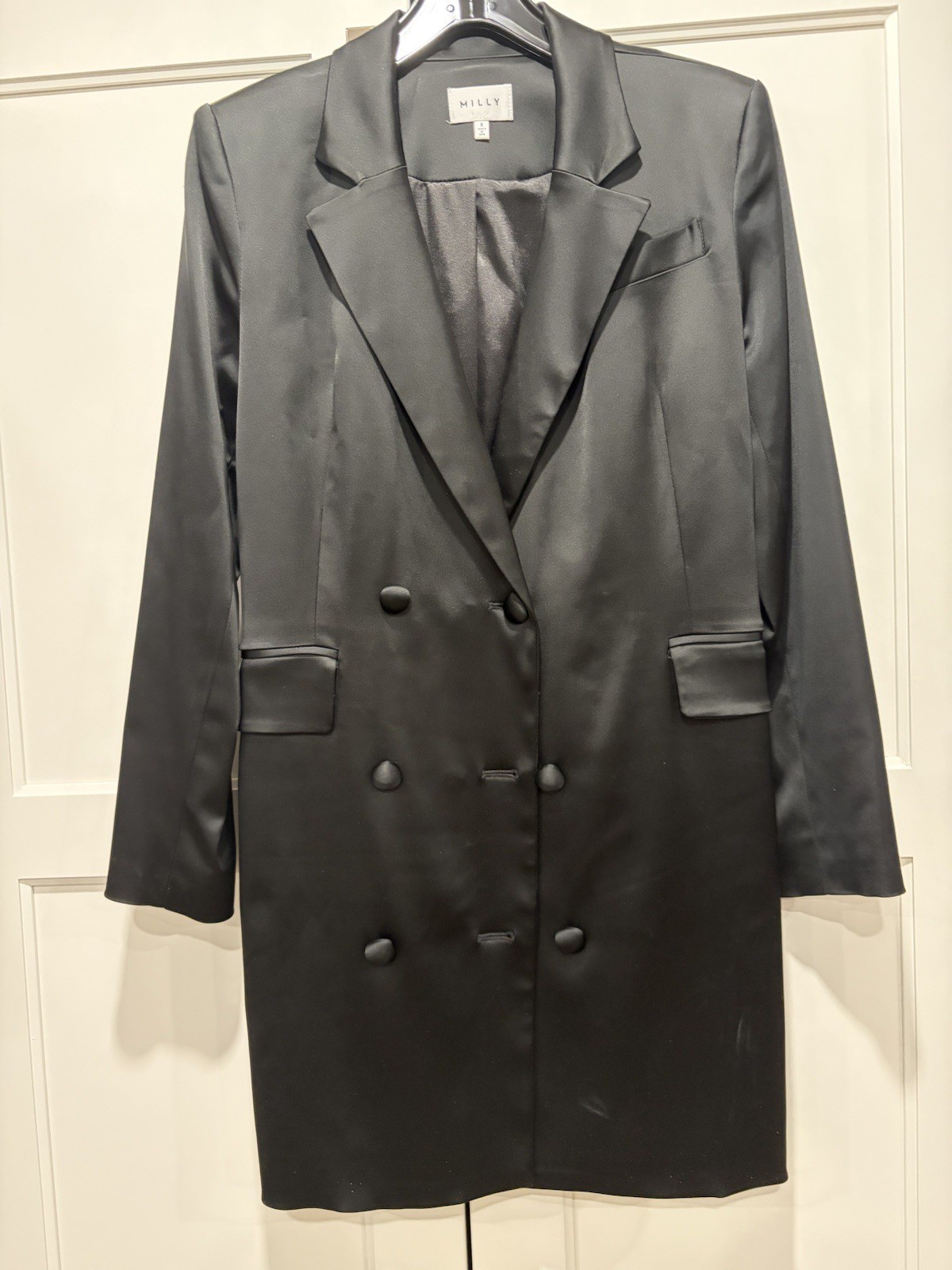 Black Satin Tuxedo Mini Dress By Milly