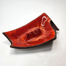 MCM California Originals  Ceramic Red Orange Glaze Dark Exterior Ashtray (READ)