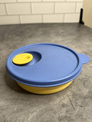 Vintage Tupperware Vent n Serve Crystalwave Microwave Container Lid Blue Yellow