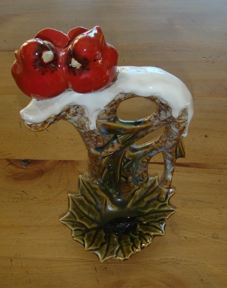 Par de cardenales de cerámica en rama nevada - plato de caramelo/soporte votivo Foto 3 de 4