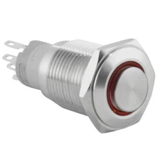 Latching Pushbutton ON/Off Maintained Power Switch Circular Metal Silver with...