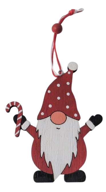 Small Wooden Gonk with Candy Cane Christmas Tree Decoration by Giftware Trading