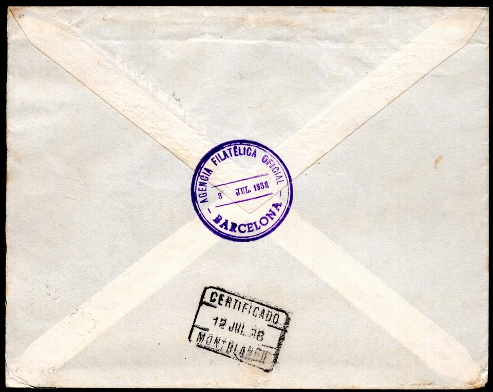 SPAIN 1938 CIVIL WAR PERIOD BARCELONA TO MONTBLANC FRANKED AIRMAIL SC. C93 - Image 3 of 3