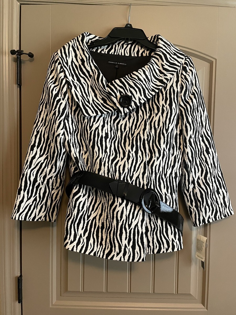 Isabella DeMarco Women’s Jacket Size 12 Black And White w/ Belt