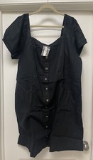 NEW Madewell Dress Linen Blend Puff Sleeve Short Black Women's Plus 22W Buttons