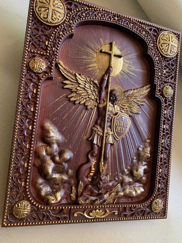 Saint Michael wall wood personalized decor christian art personalized gift - Picture 2 of 7