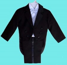 BOYS BLACK TUXEDO SILVER VEST WEDDING RING BOY BEARER SIZE 3