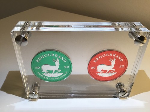 2 x 1 oz Silber Krügerrand 2022 im Acryl Aufsteller Set Red & Green Space - Bild 11 von 15